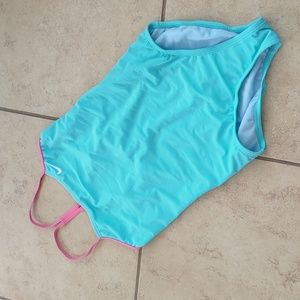 Nike Girls Blue With Pink Trim Racerback One Piece Swimsuit - Size L